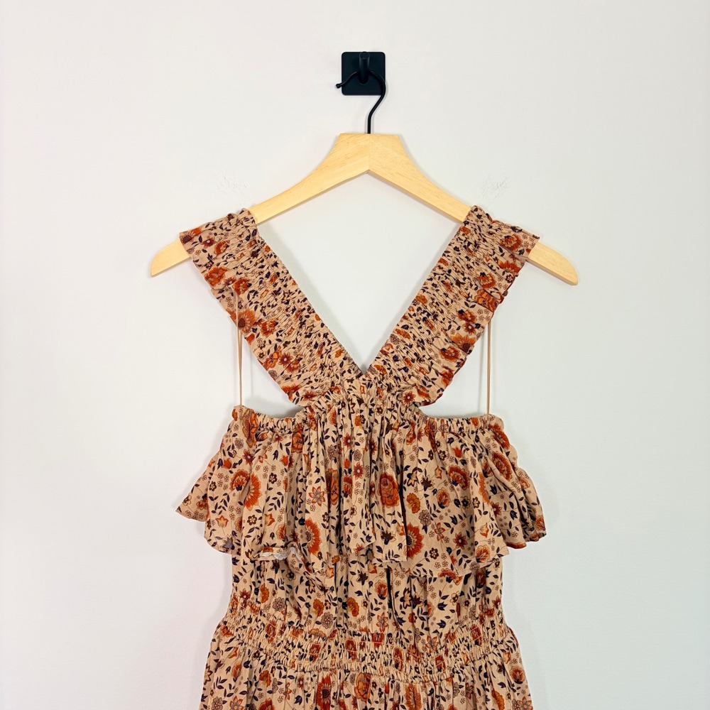 Spell Lady Untamed Frill Floral Mini Dress Small Boho Smocked Tea Leaf - Picture 5 of 10